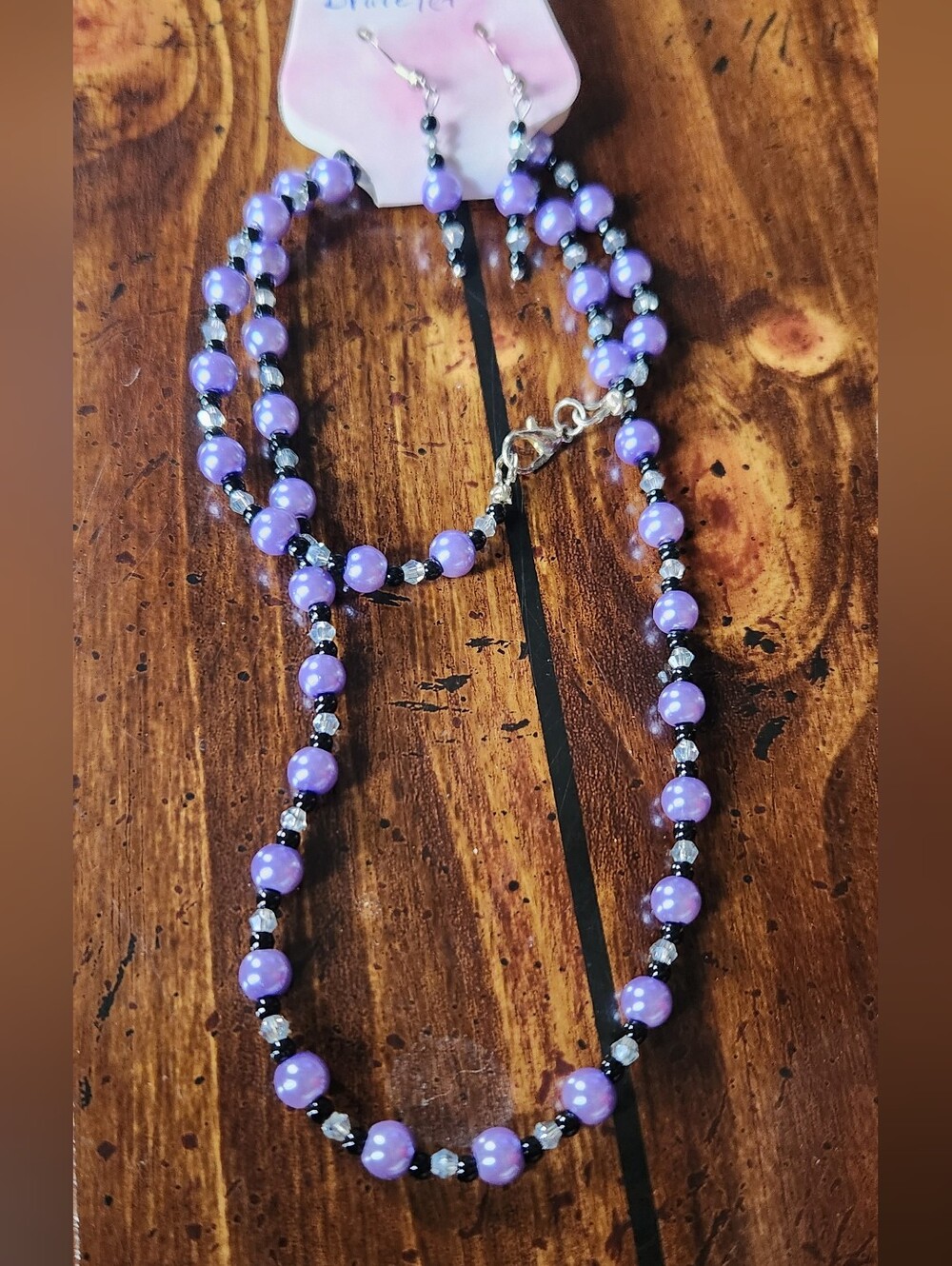 Purple, Clear And Black Glasd Beaded Necklace and Earrings Set - Women Jewelry